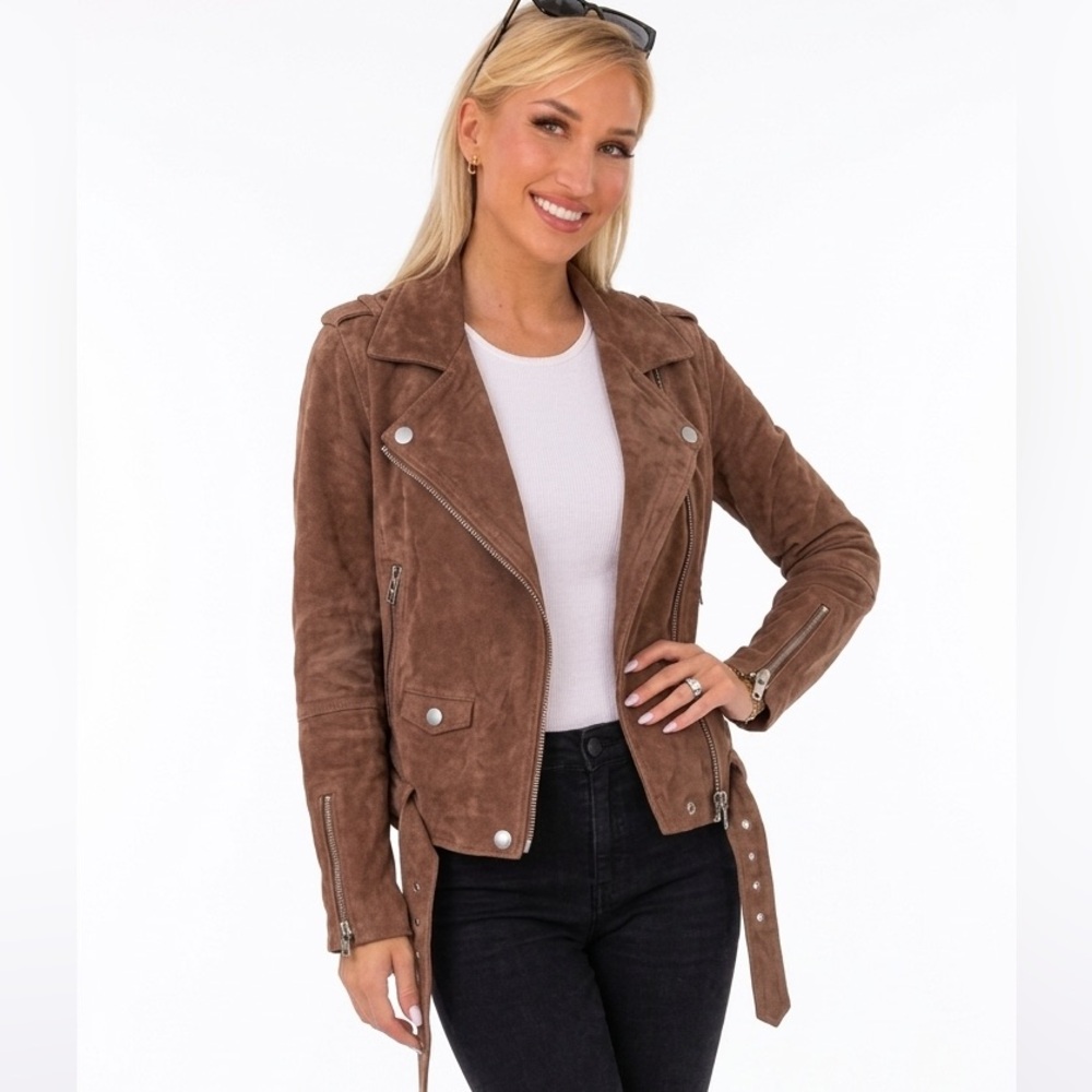 BLANKNYC Brown Suede Moto Jacket Size L Belted Biker Motorcycle